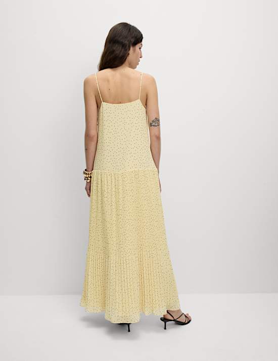 Chiffon Printed Scoop Neck Maxi Waisted Dress