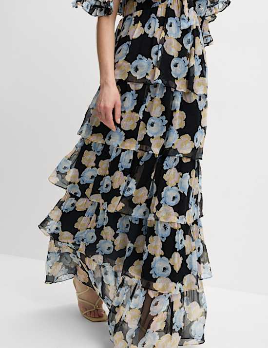 Polka Dot V-Neck Frill Detail Maxi Dress