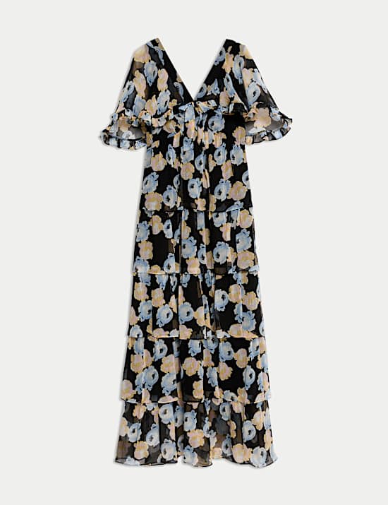 Polka Dot V-Neck Frill Detail Maxi Dress