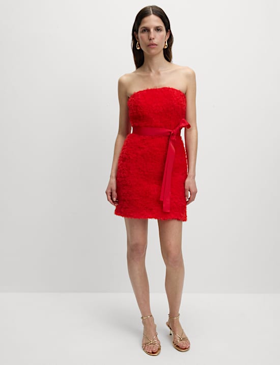 Textured Bow Detail Bardot Mini Dress