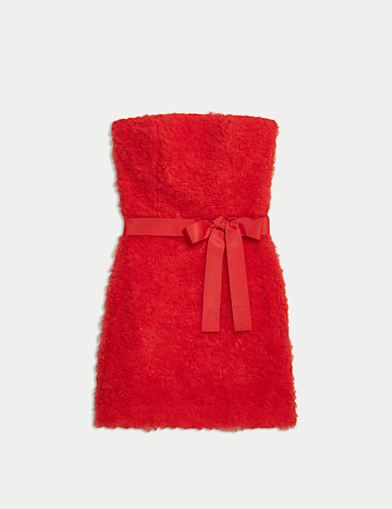 Textured Bow Detail Bardot Mini Dress