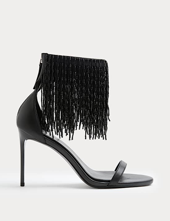 Leather Tassel Strappy Stiletto Heel Sandals