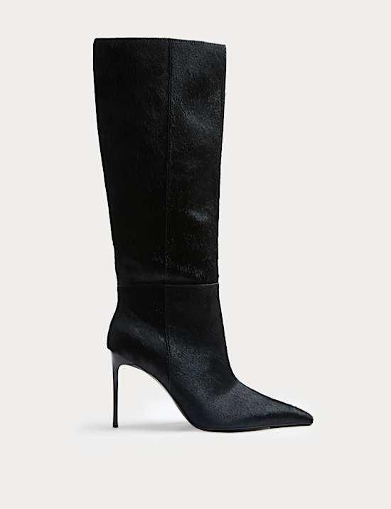 Hair On Leather Stiletto Heel Knee High Boots