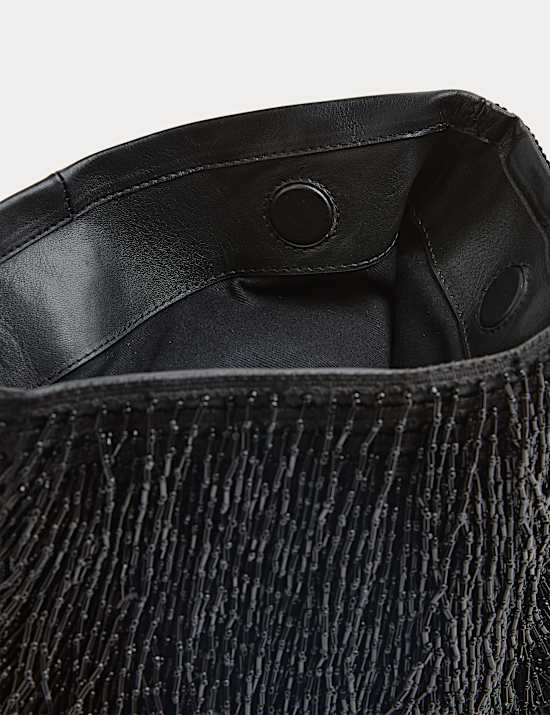 Leather Beaded Underarm Clutch Bag