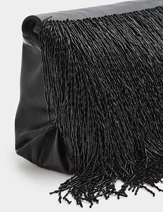 Leather Beaded Underarm Clutch Bag