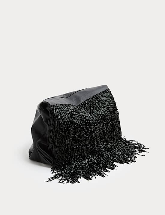 Leather Beaded Underarm Clutch Bag