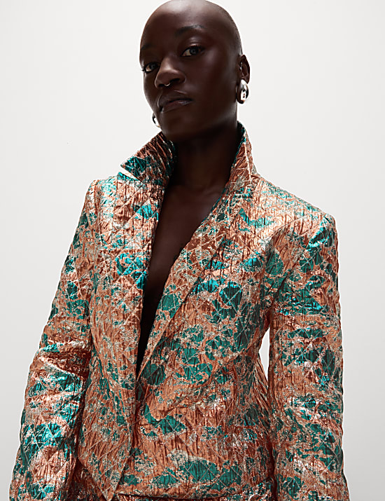 Tailored Metallic Quilted Cropped Blazer