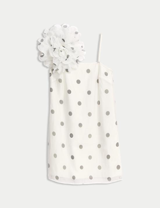 Robe droite mini en lin à col carré et pois