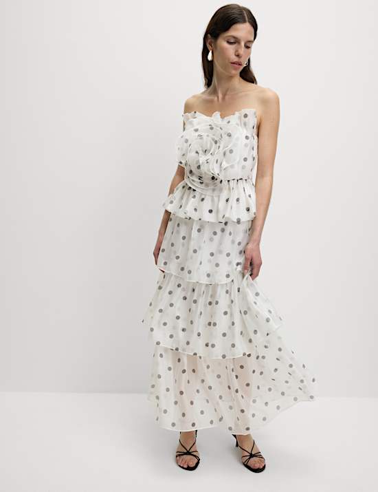 Organza Polka Dot Frill Midaxi Skirt