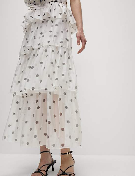 Organza Polka Dot Frill Midaxi Skirt