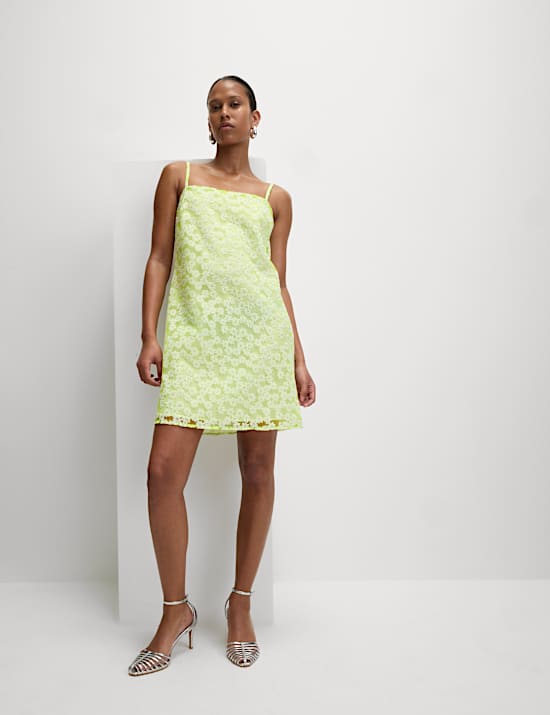 Lace Strappy Mini Slip Dress