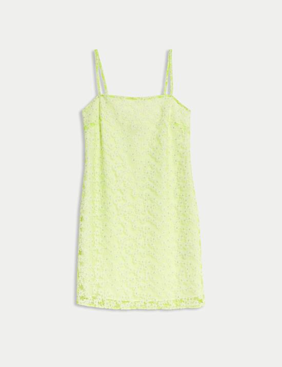 Lace Strappy Mini Slip Dress