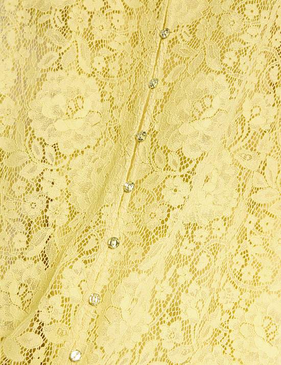 שמלת תה מידי עם כפתורים לכל האורך, כותנה ותחרה