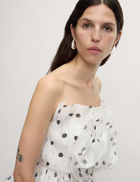 Organza Spot Print Bardot Top