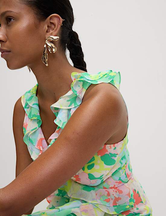 Floral Ruffle Maxi Wrap Dress