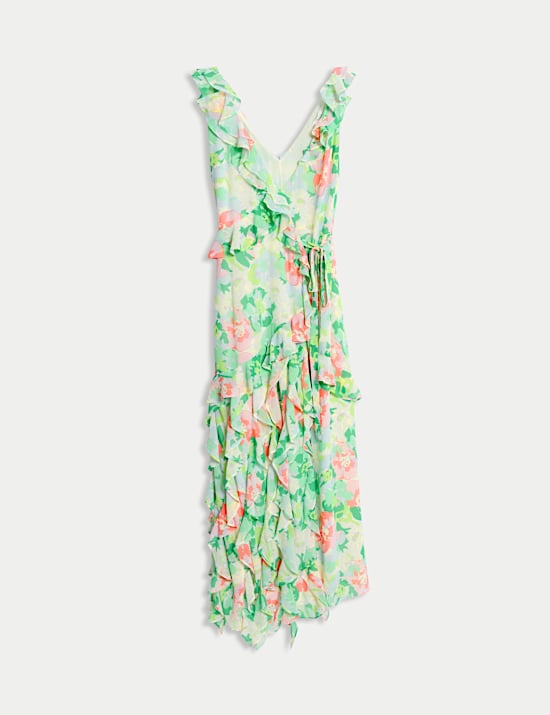 Floral Ruffle Maxi Wrap Dress