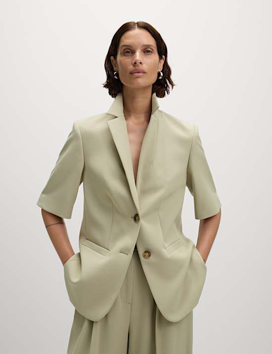 Blazer met korte mouwen, rechte pasvorm en enkele rij knopen