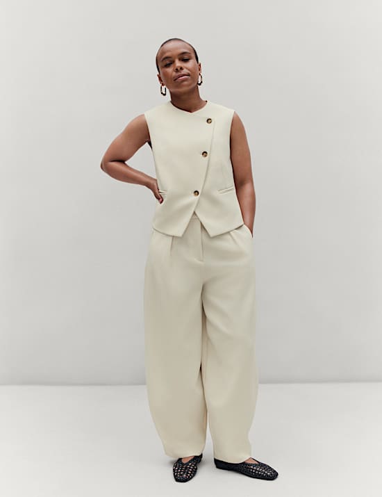 Tailored Pleat Front Barrel Leg Trousers