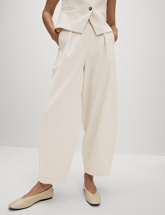 Tailored Pleat Front Barrel Leg Trousers