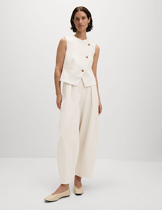 Tailored Pleat Front Barrel Leg Trousers