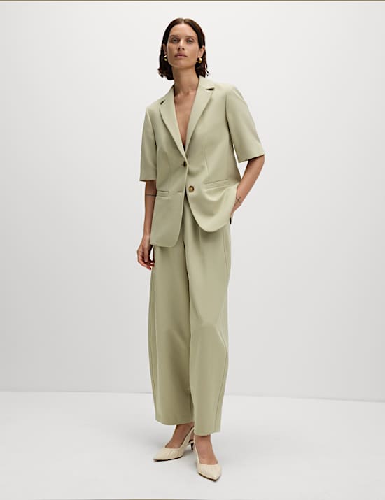 Tailored Pleat Front Barrel Leg Trousers