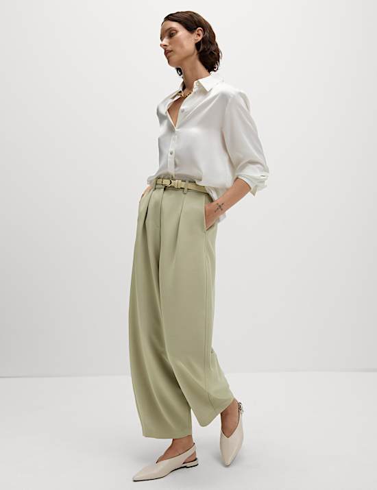 Tailored Pleat Front Barrel Leg Trousers