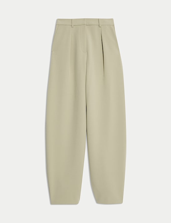 Tailored Pleat Front Barrel Leg Trousers