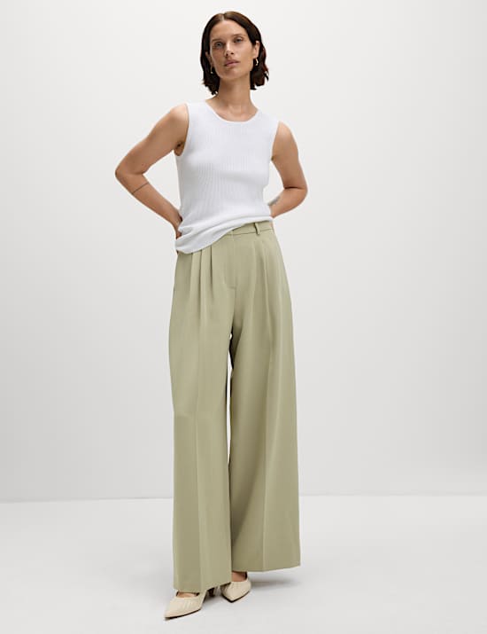 Tailored Pleat Front Wide Leg Trousers