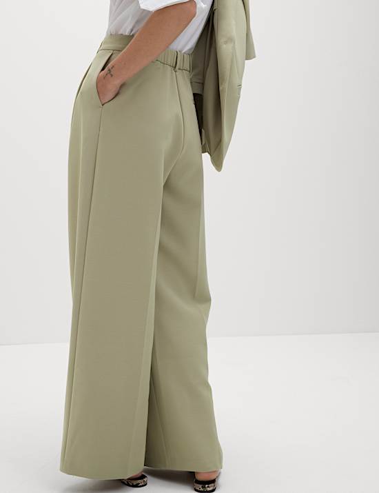 Tailored Pleat Front Wide Leg Trousers