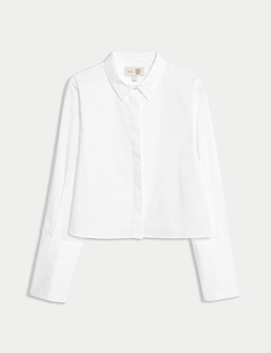 Pure Cotton Collared Cropped Shirt