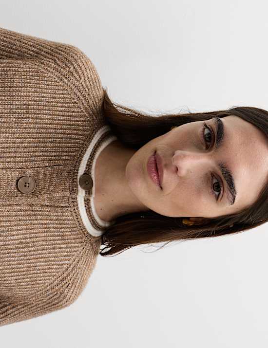 Cloud-Yarn Crew Neck Tipped Detail Cardigan