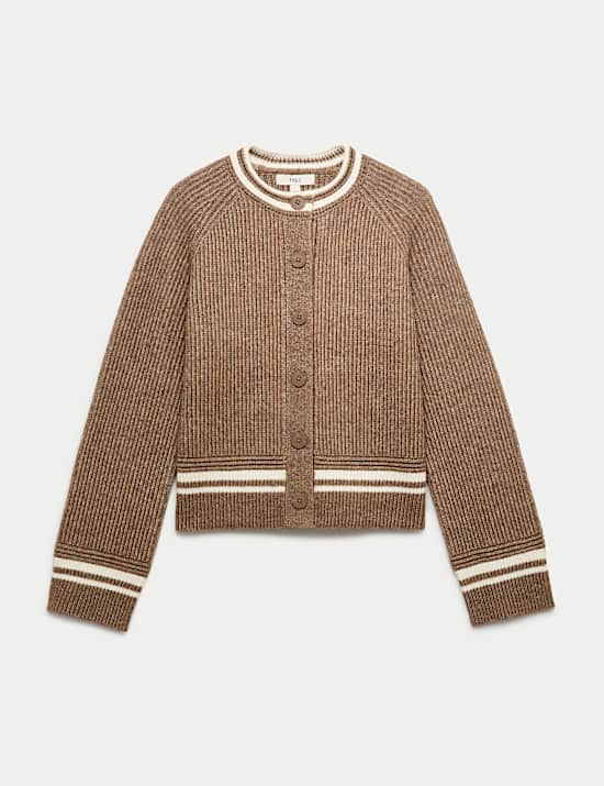 Cloud-Yarn Crew Neck Tipped Detail Cardigan