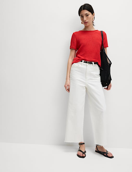 Textured Crew Neck Knitted Top