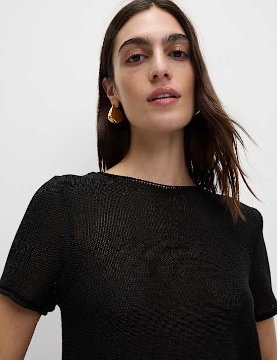 Textured Crew Neck Knitted Top