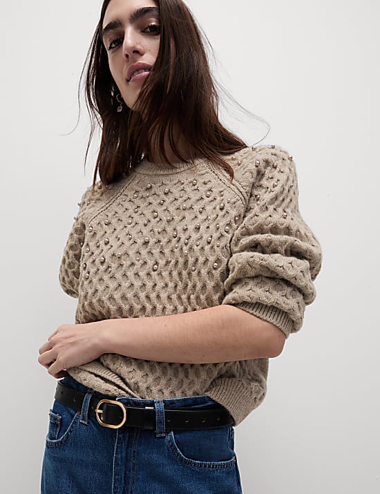 Cable Knit Embellished Jumper