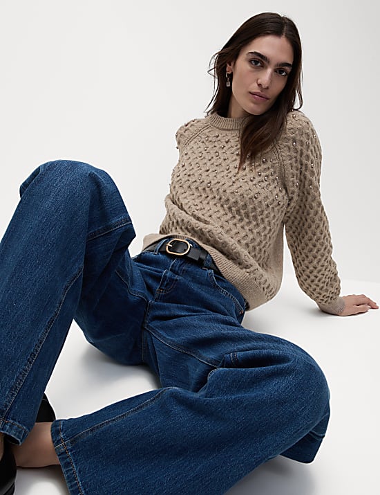 Cable Knit Embellished Jumper