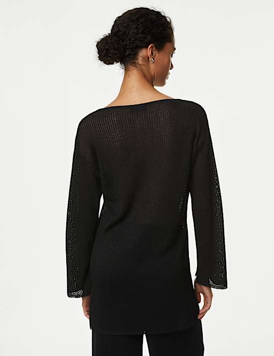 Ribbed Slash Neck Longline Jumper