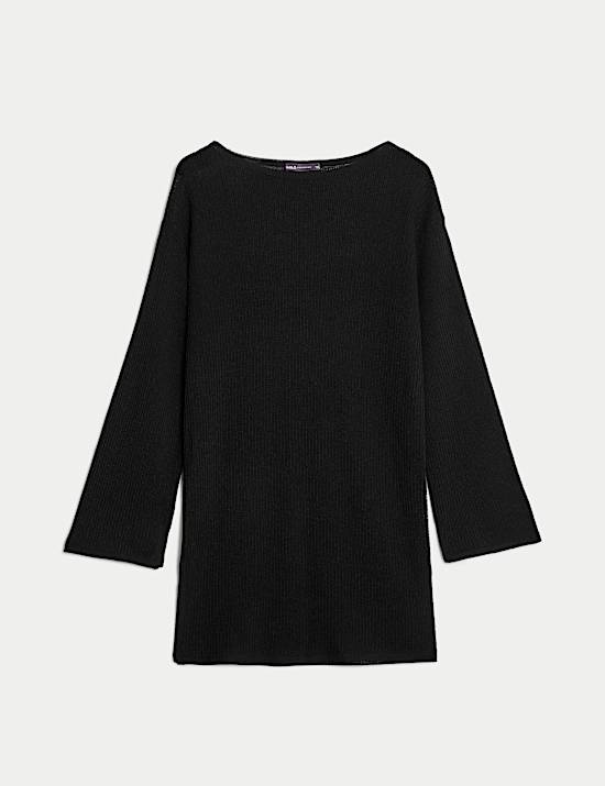 Ribbed Slash Neck Longline Jumper