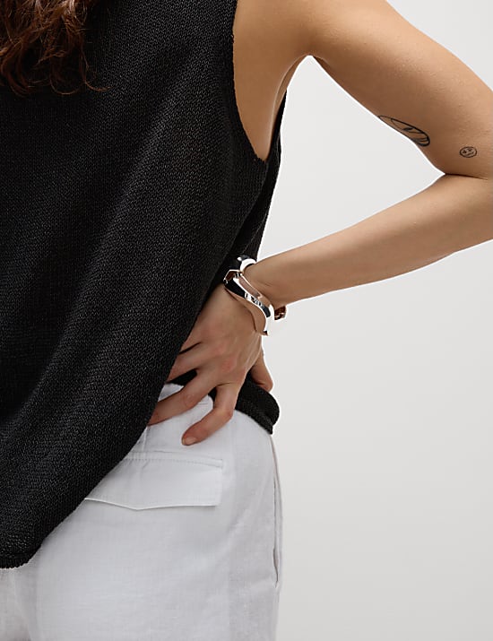 Textured Crew Neck Knitted Vest with Cotton