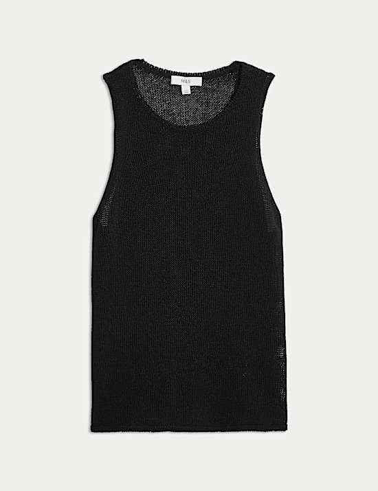 Textured Crew Neck Knitted Vest with Cotton
