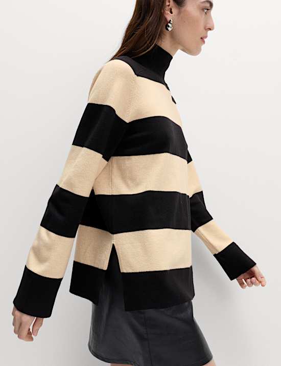 Air-Yarn Funnel Neck Striped Jumper