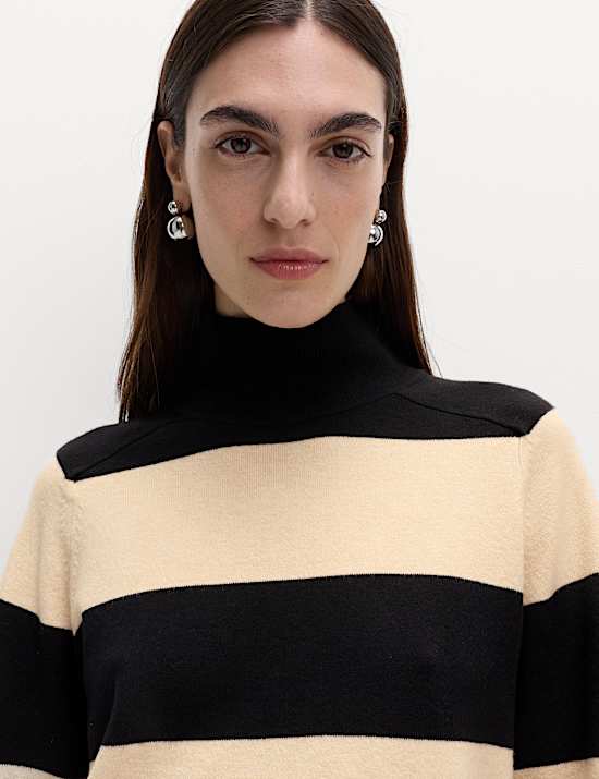 Air-Yarn Funnel Neck Striped Jumper