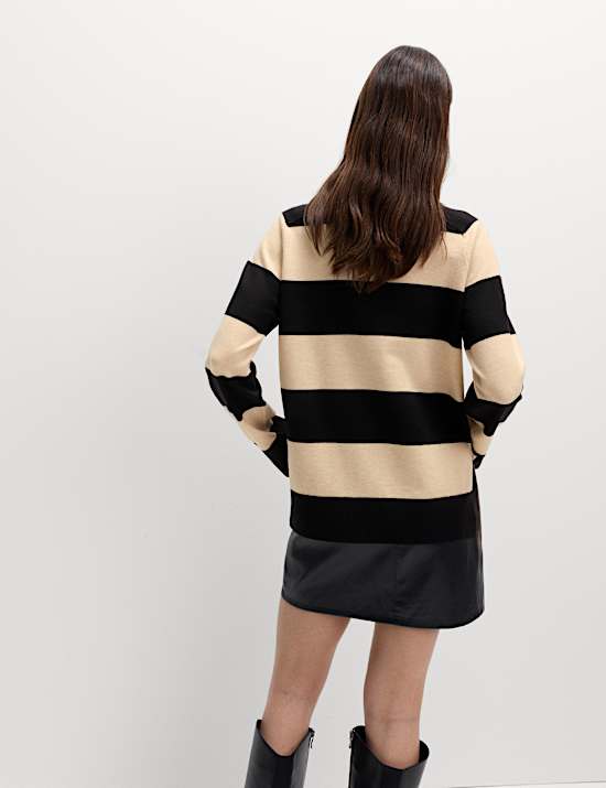 Air-Yarn Funnel Neck Striped Jumper