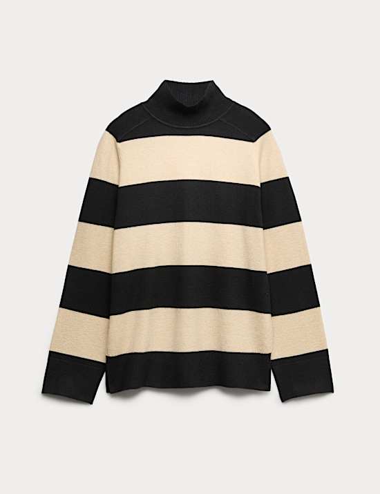 Air-Yarn Funnel Neck Striped Jumper