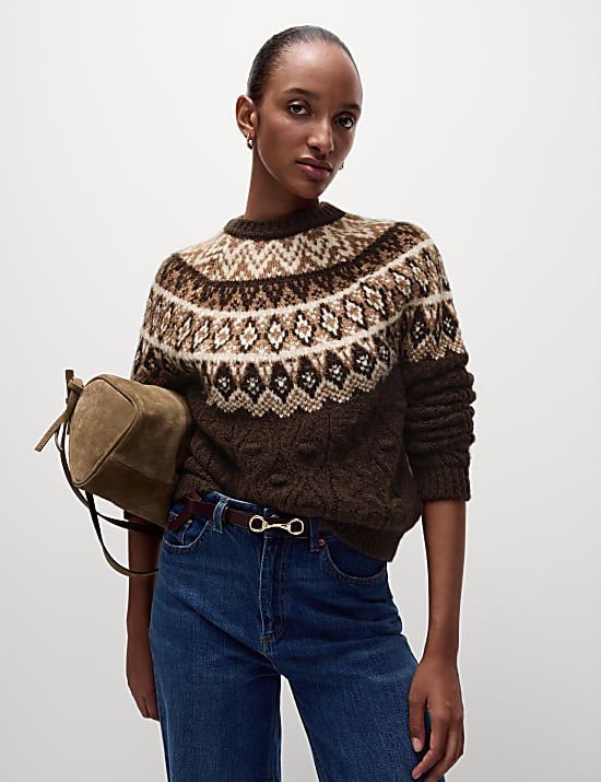Pull &agrave; col rond motif jacquard