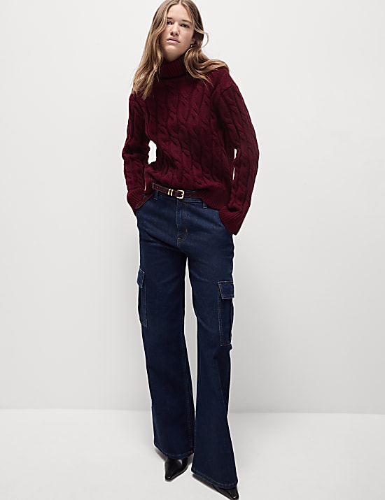 Cable Knit Roll Neck Jumper