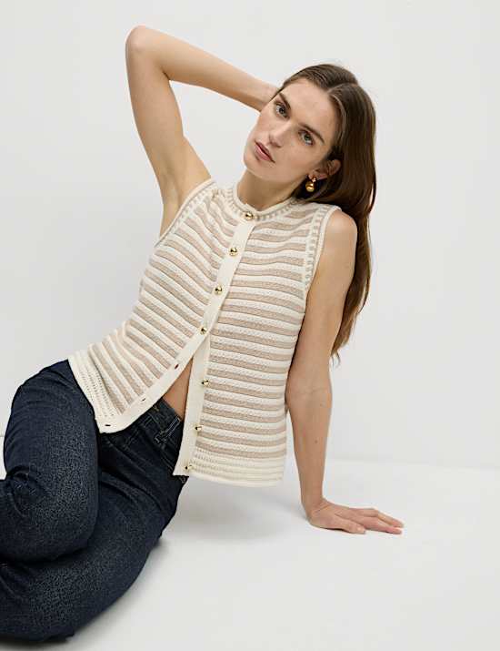 Cotton Rich Striped Knitted Waistcoat