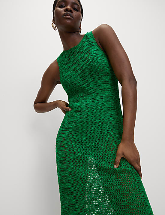 Robe midi en maille de coton et lin