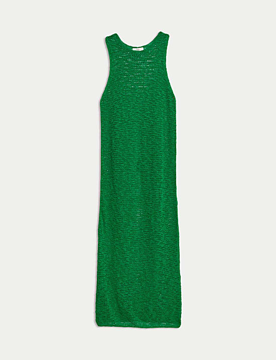 Cotton Rich Knitted Midi Dress with Linen