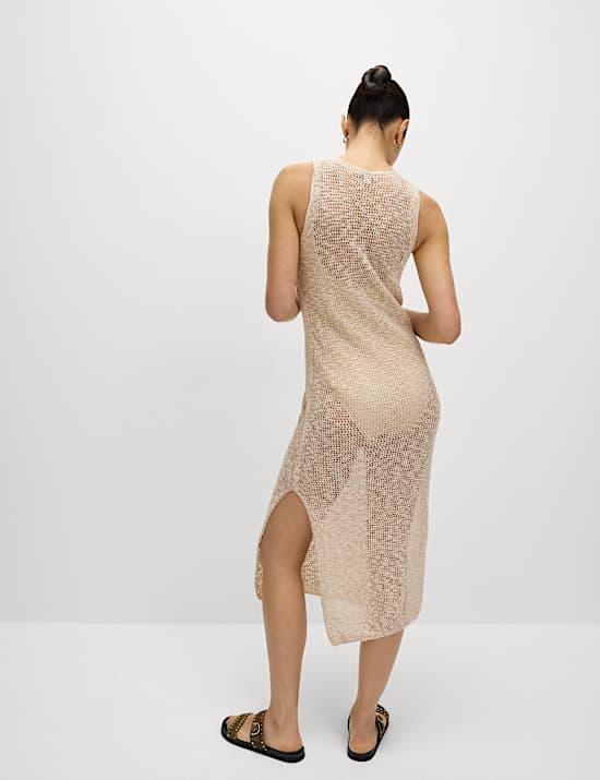 Cotton Rich Knitted Midi Dress with Linen